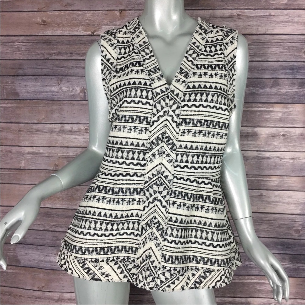 Banana Republic Top Peplum Jacquard Fringe